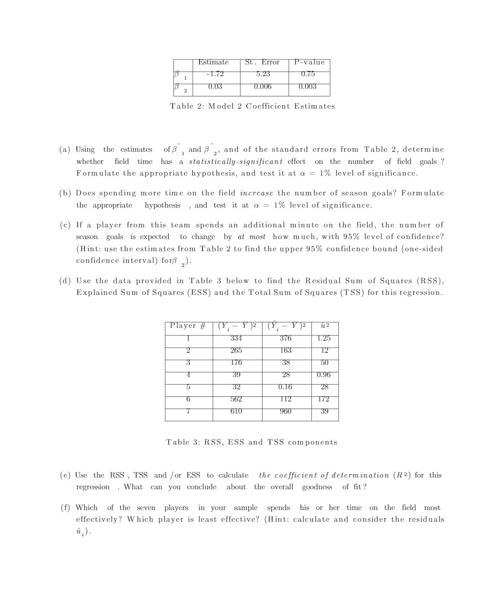 and [852, and of the standard errors from Table 2, determine whether