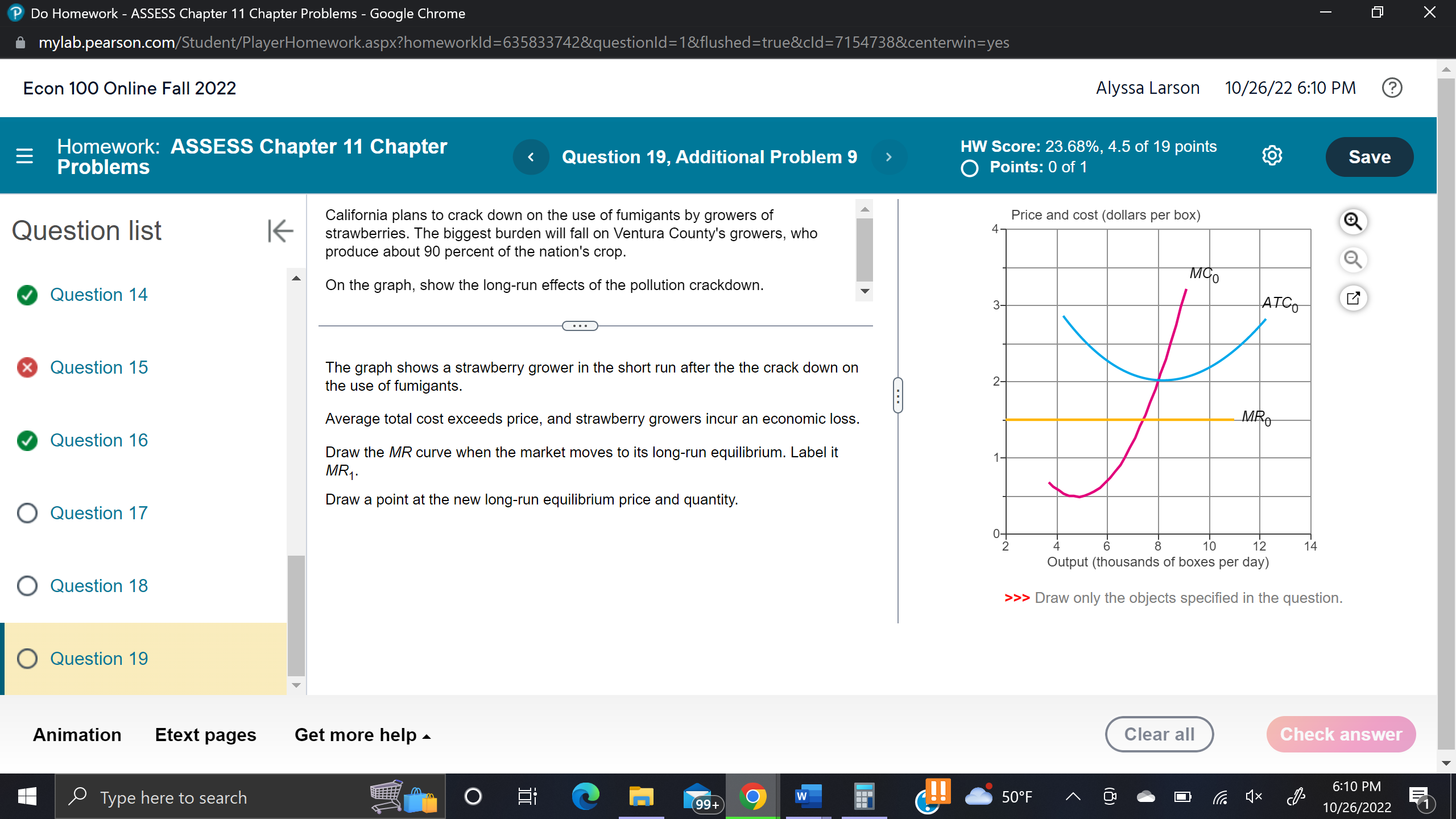 Chrome i mylab,pearson,com' 7 i 7 7 Econ 100 Online Fall 2022