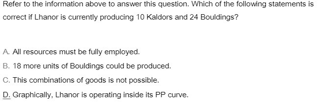 the following statements is correct if Lhanor is currently producing 10 Kaldors
