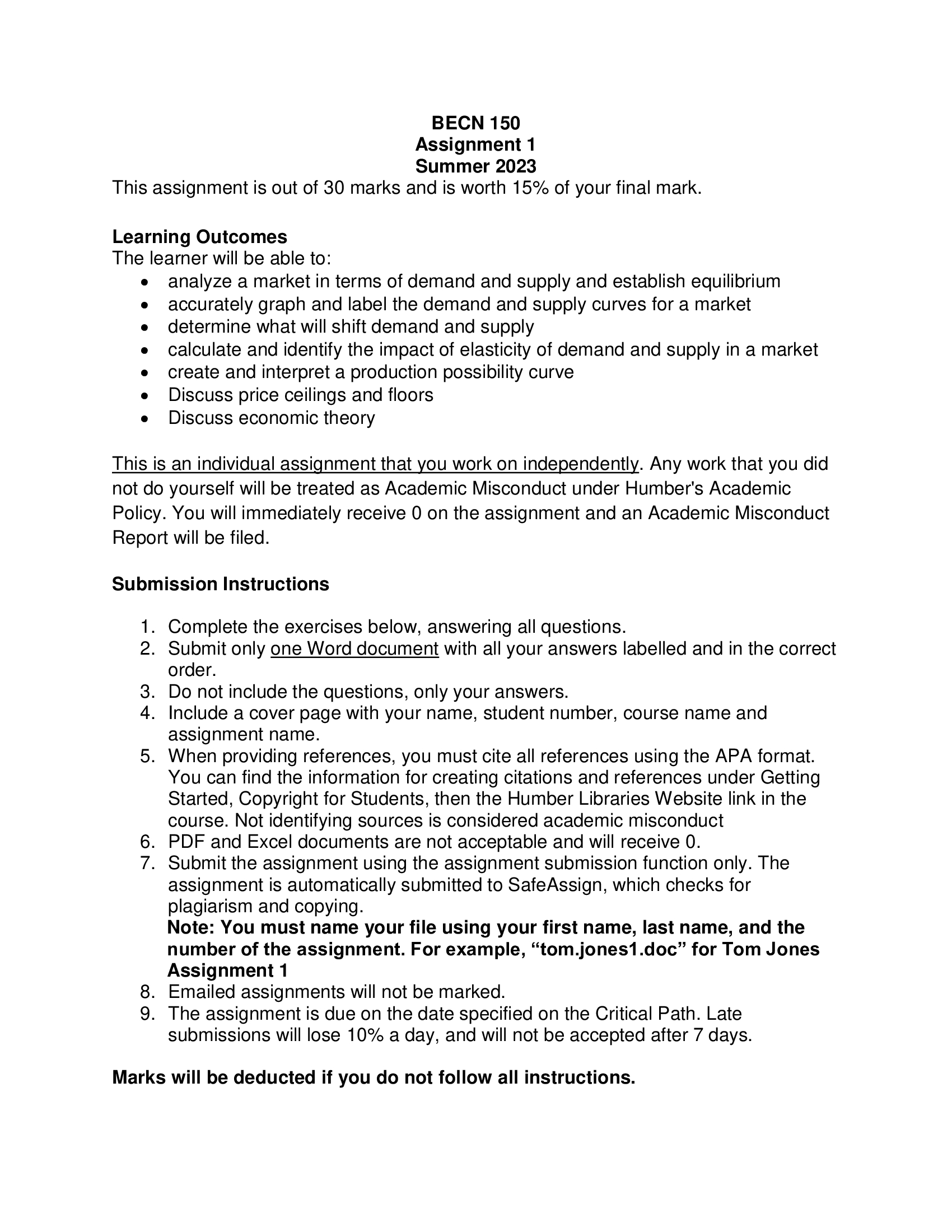 BECN 150 Assignment 1 Summer 2023 This assignment is out of