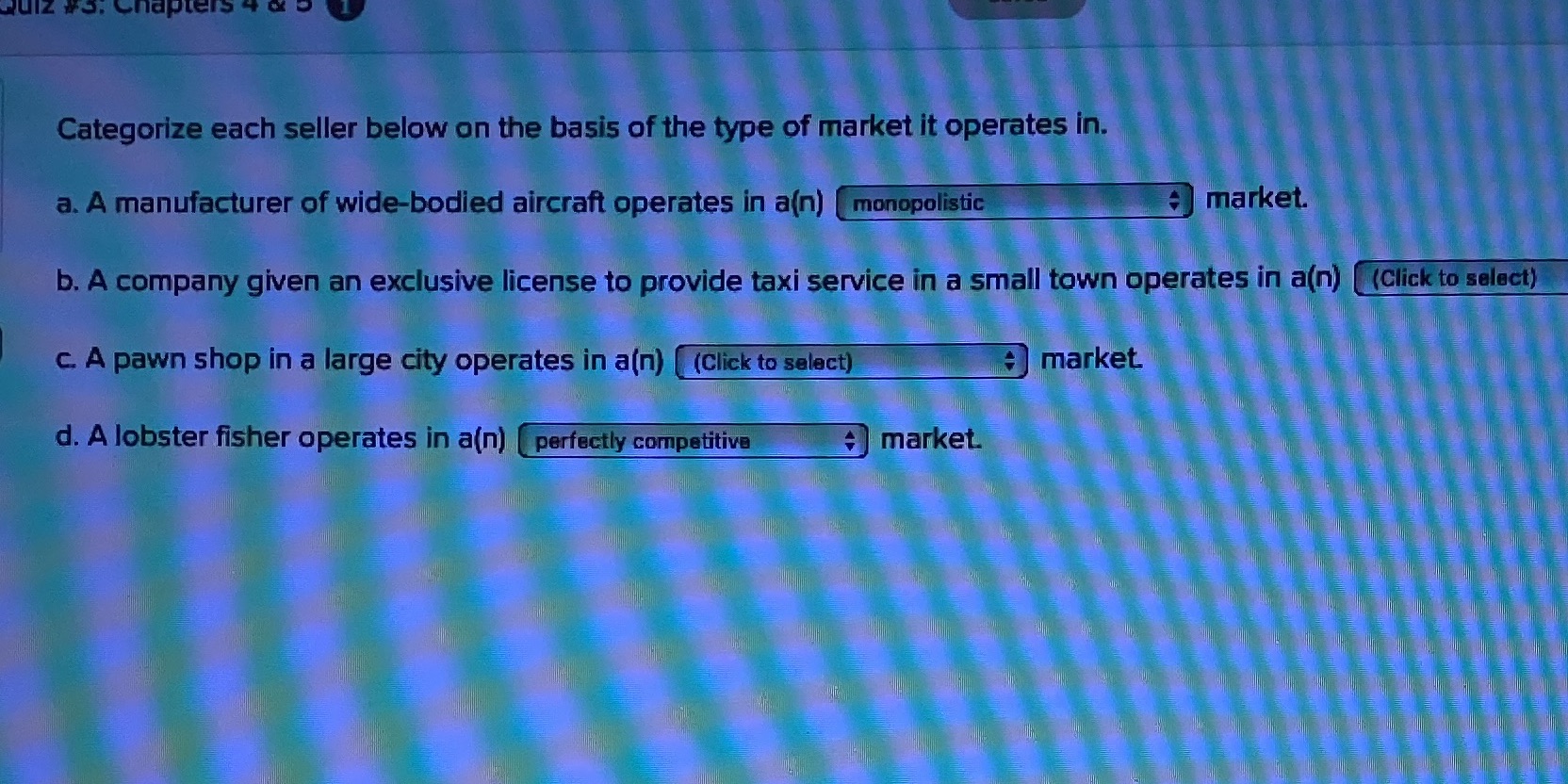 the type of market it operates in. a. A manufacturer of wide-bodied