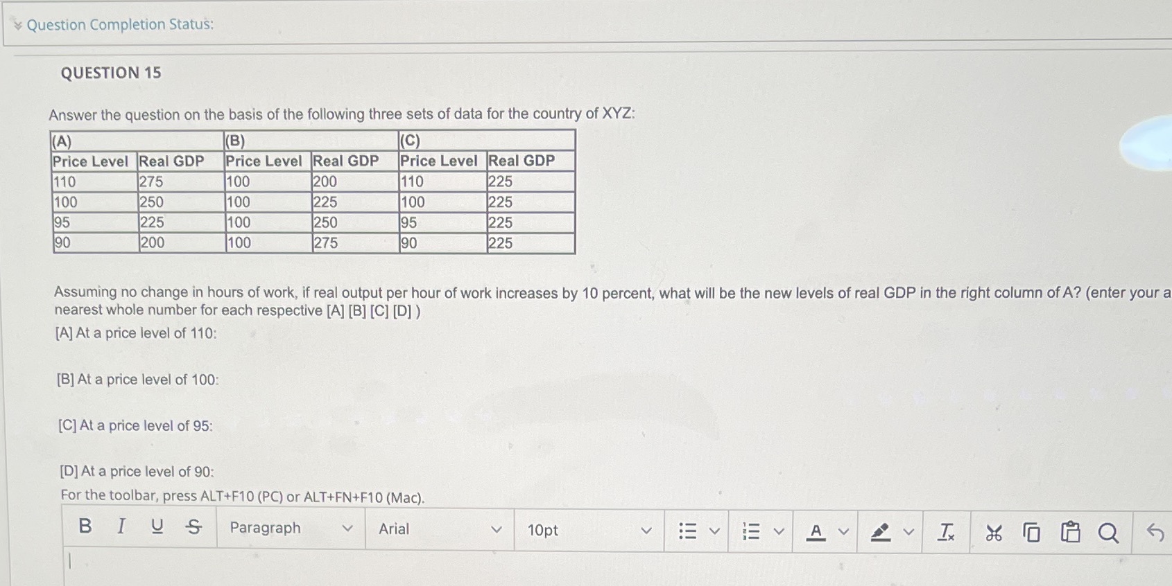 of the following three sets of data for the country of XYZ:
