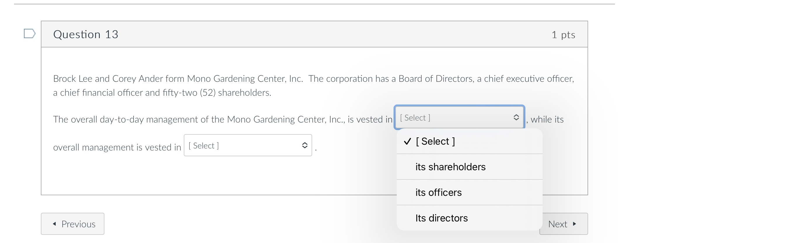 [ Select ] while its overall management is vested in [ Select