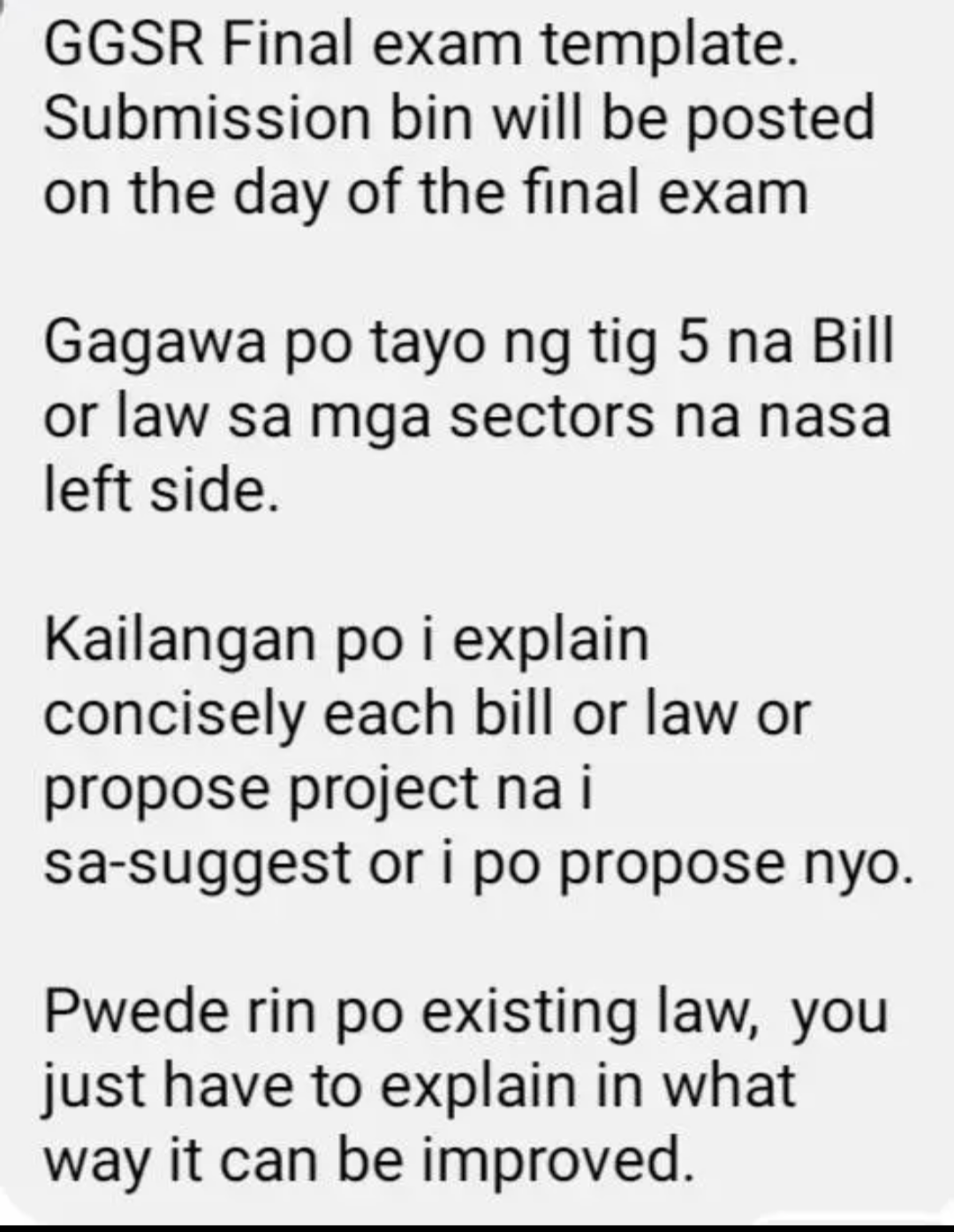 tig 5 na Bill or law sa mga sectors na nasa left