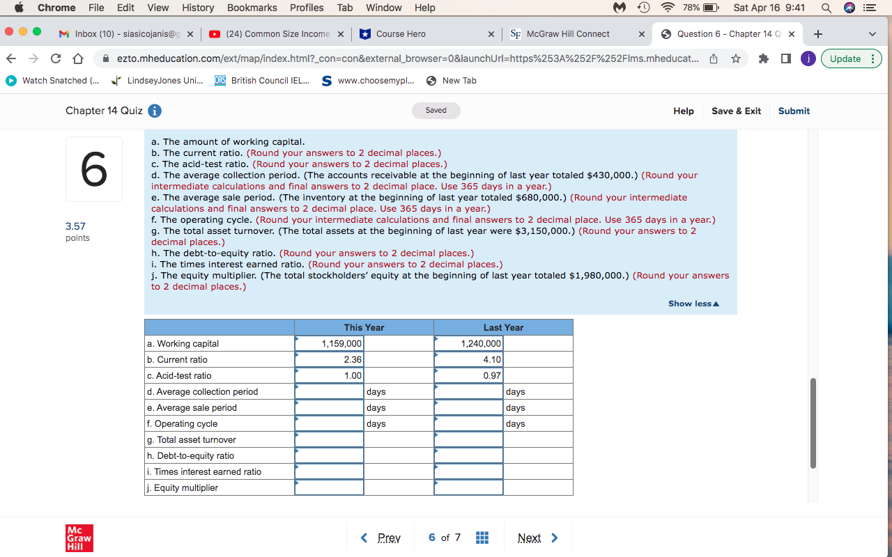 McGraw Hill Connect X 5 Question 6 - Chapter 14 Q x