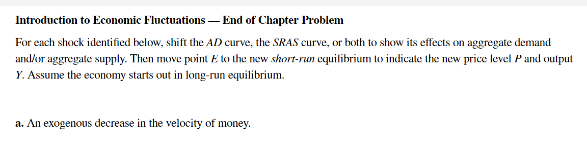 below, shift the AD curve, the SRAS curve, or both to Show