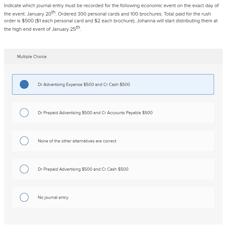 event on the exact day of the event: January 20. Ordered 300