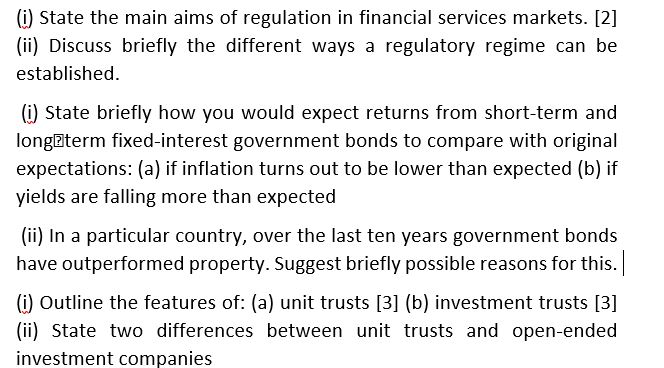 {i} State briefly how you would expect returns from shortterm and EongiElterm