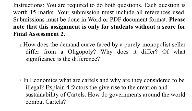  Instructions: You are required to do both questions. Each question is