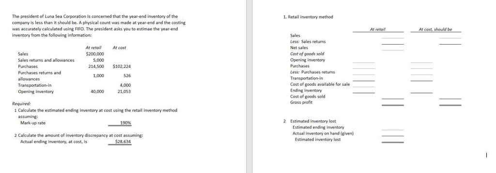 cost of goods sold during the year and 2. the inventory at