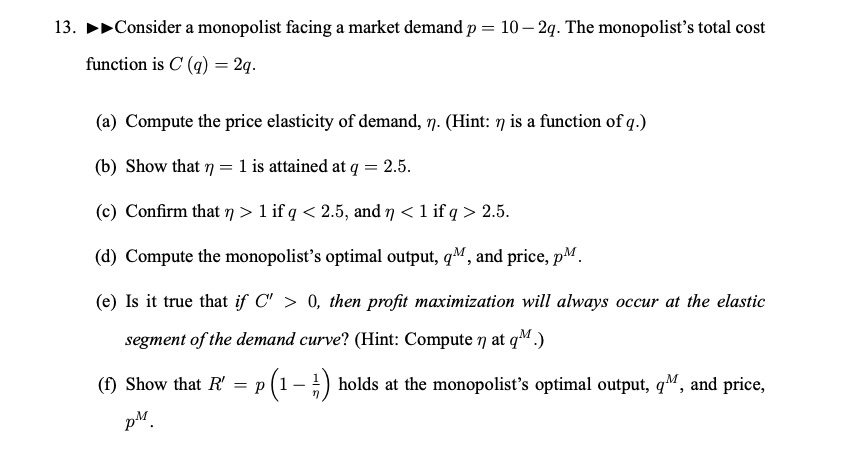 numbers in the graph, identify each of the following. (i) The profit-maximizing