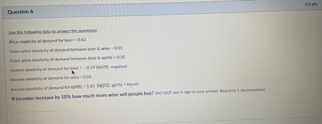 of demand for spirits = 1.41 (NOTE: spirits = liquor) What can