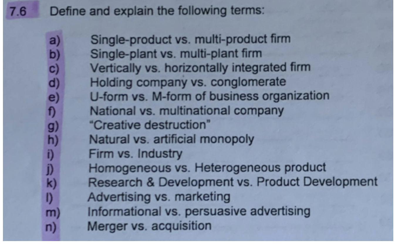 Answer m), n) please 7.6 Define and explain the following terms: