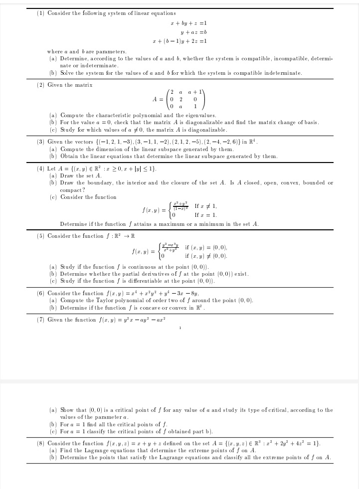 matrices. You do not have to perform additional computations)(1) Consider the following