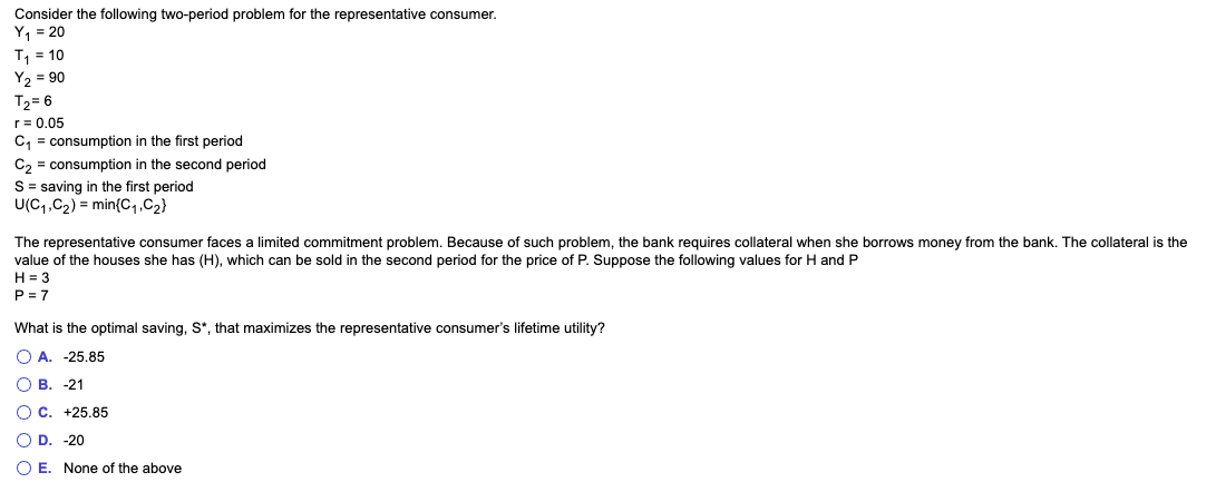 problem for the representative consumer. Y1 = 20 T1 = 10 Y2