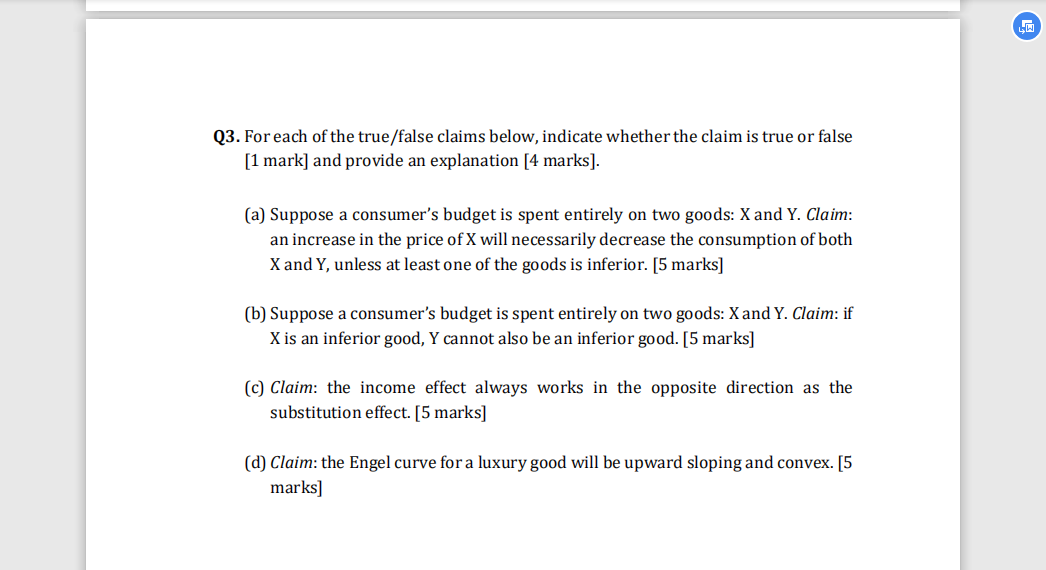 is true or false [1 mark] and provide an explanation [4 marks].