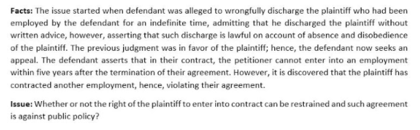  Facts: The issue started when defendant was alleged to wrongfully discharge