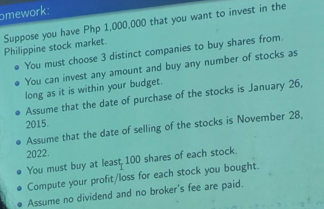 1,000,000 that you want to invest in the Philippine stock market. .