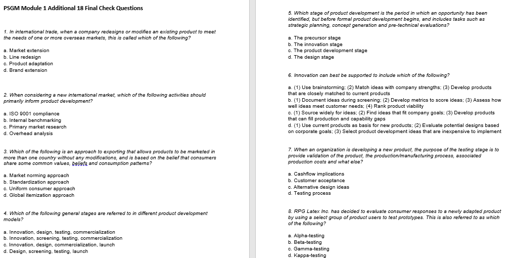 PSGM Module 1 Additional 18 Final Check Questions 5. Which stage
