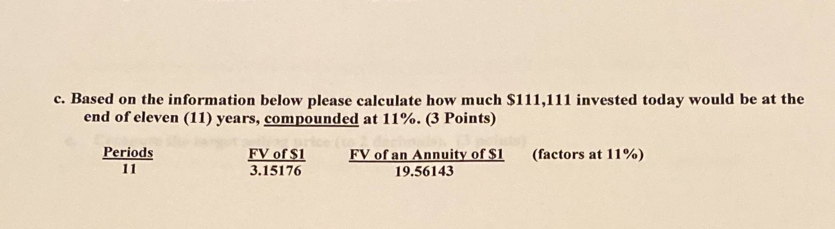 invested today would be at the end of eleven (11) years, compounded