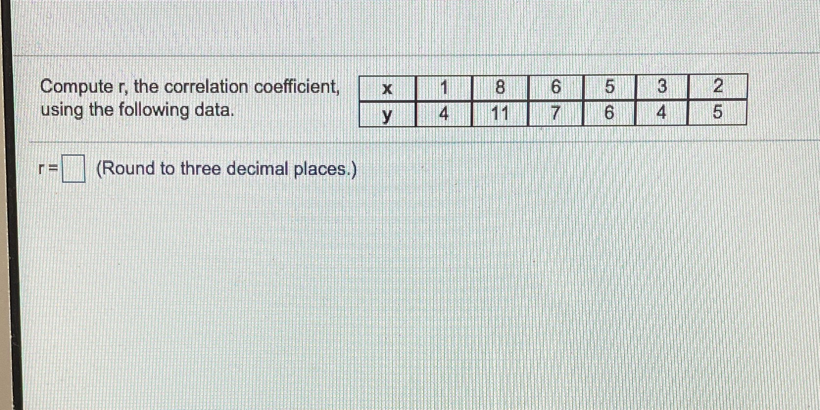 following data y 4 1 5 TE (Round to three decimal places.)