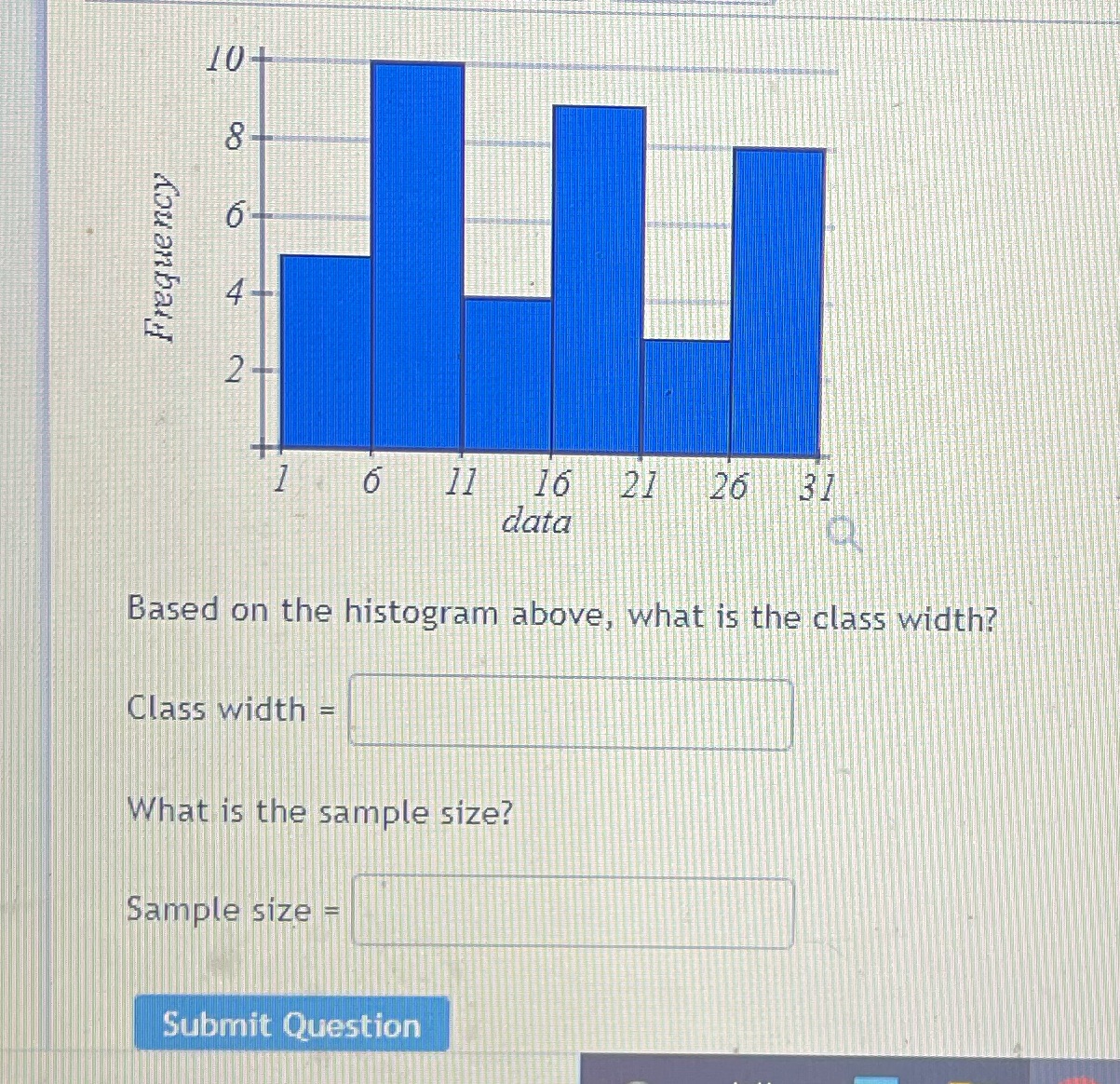  6 Frequency 6 11 16 21 20 31 data Based on
