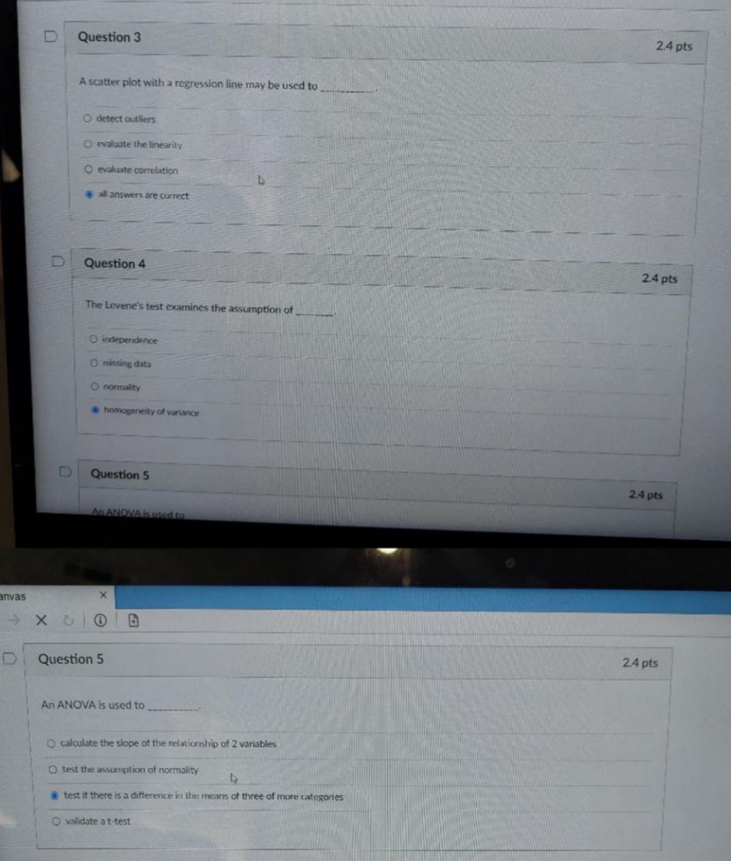  please answer D Question 3 2.4 pts A scatter plot with