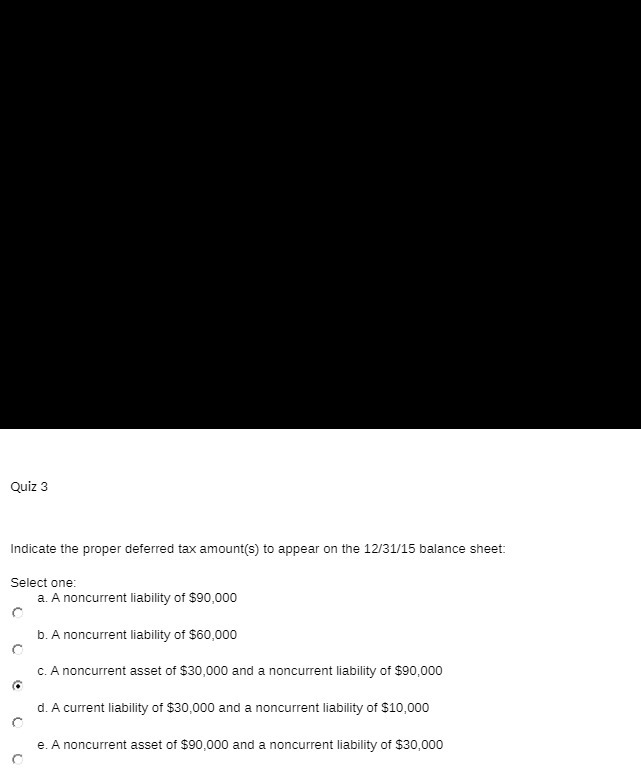  Quiz 3 Indicate the proper deferred tax amount ('s ) to