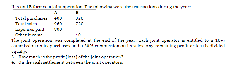 Solving I. The following are the trans actions of a joint operation