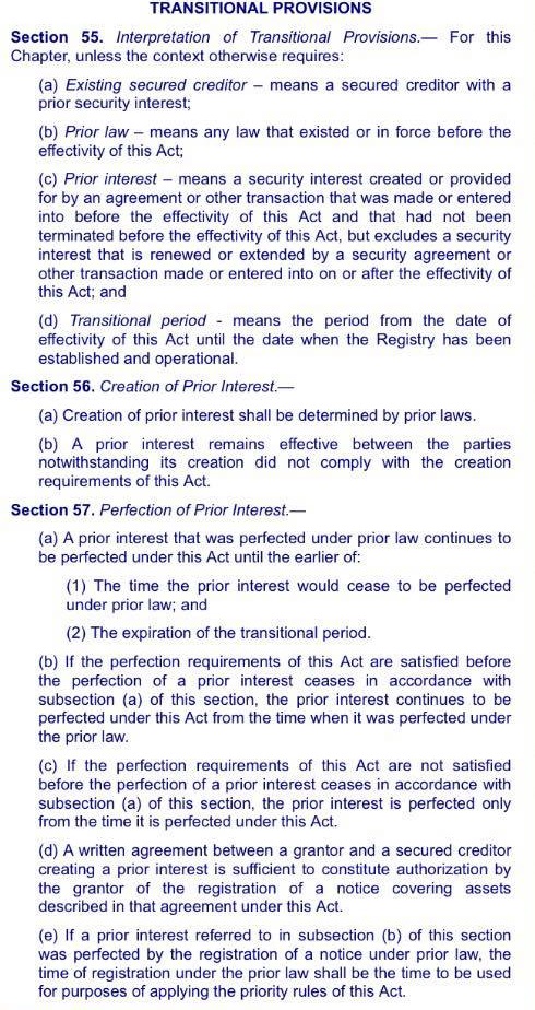 the prior law if: (1) The security interest and the rights of