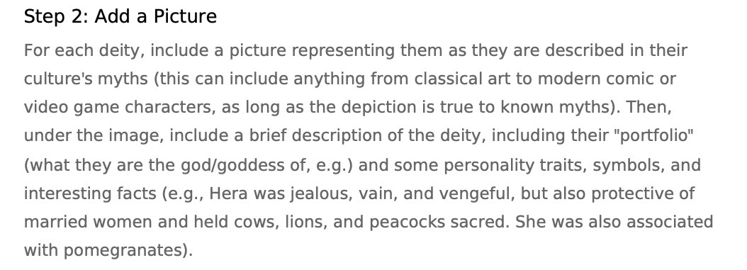 representing them as they are described in their culture's myths (this can