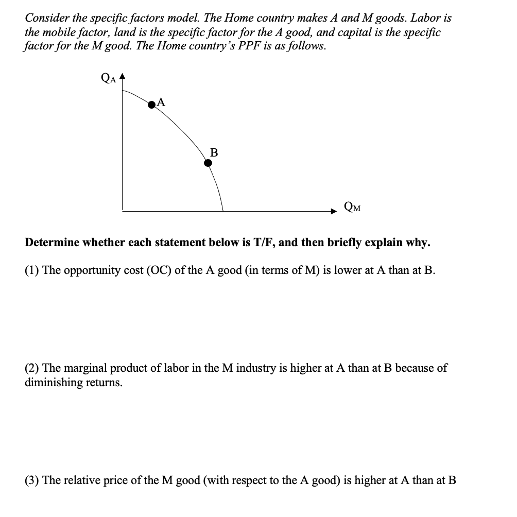  Please help, thank you. Consider the specific factors model. The Home