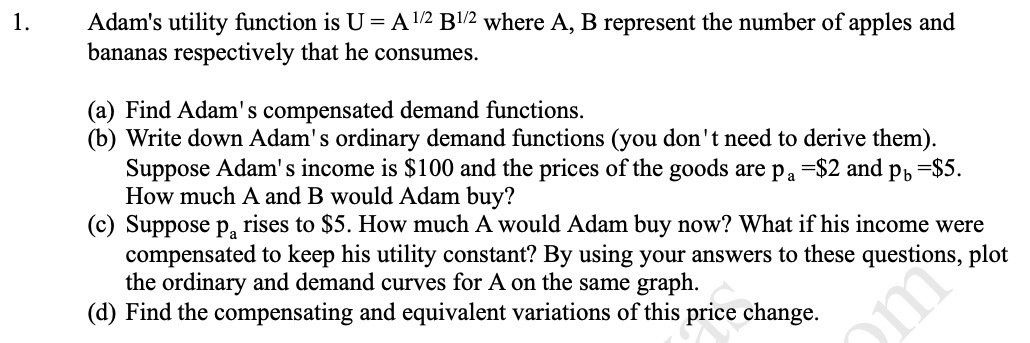 B represent the number of apples and bananas respectively that he consumes.