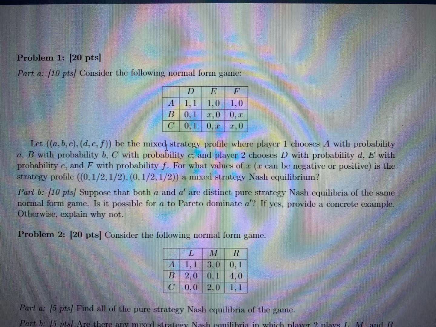  Problem 1: [20 pts] Part a: /10 pts/ Consider the following