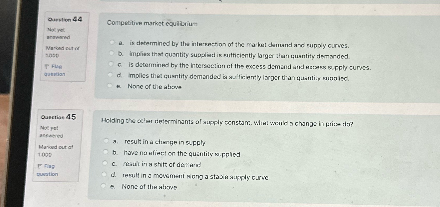  answer the question, need answer only Question 44 Competitive market equilibrium