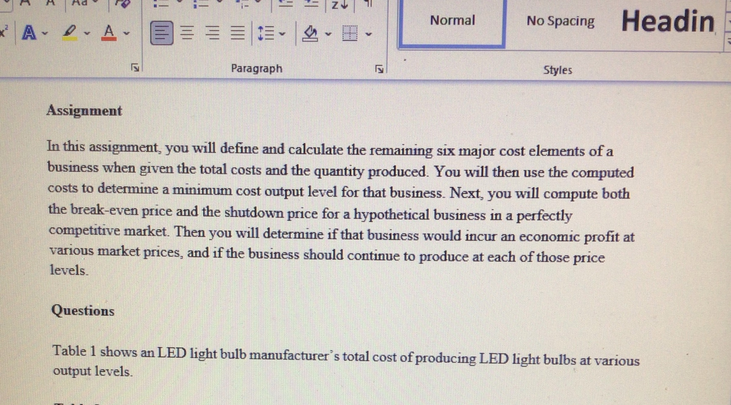 Normal No Spacing Headin E E Paragraph Styles Assignment In this