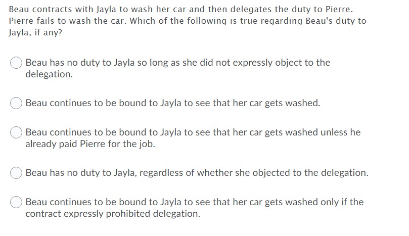 regarding Beau's duty to Jayla, if any? 0 Beau has no duty