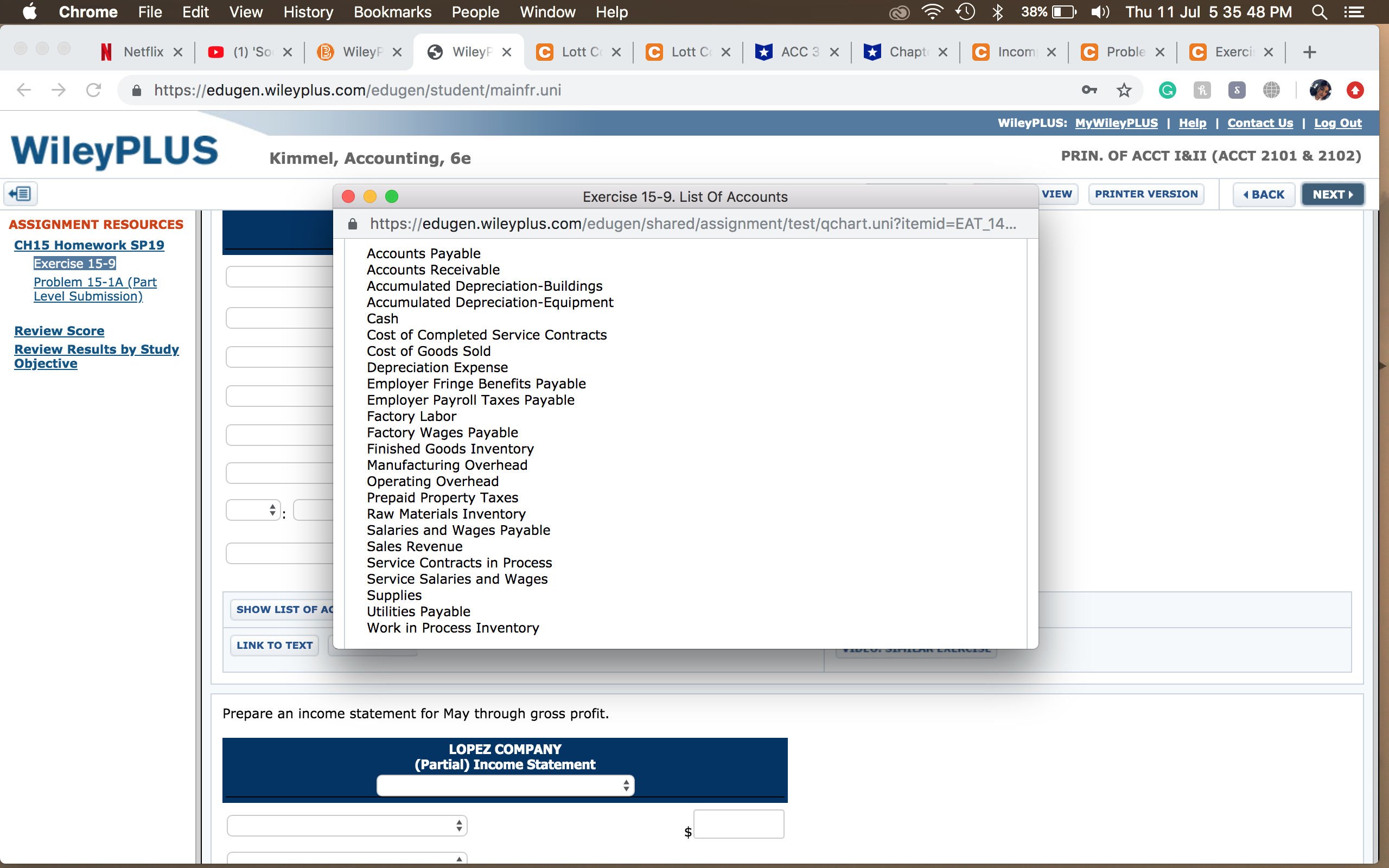 STANDARD VIEW PRINTER VERSION BACK NEXT ASSIGNMENT RESOURCES Exercise 15-9 CH15 Homework