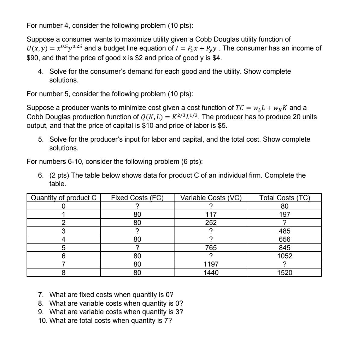 1. Problem sets are to be submitted individually but you can answer