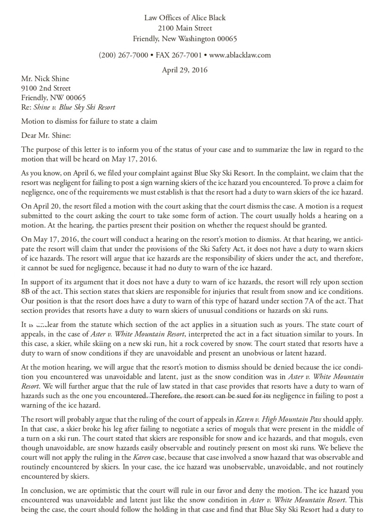 Alcon informing him of the requirements of the statute. Draft the letter