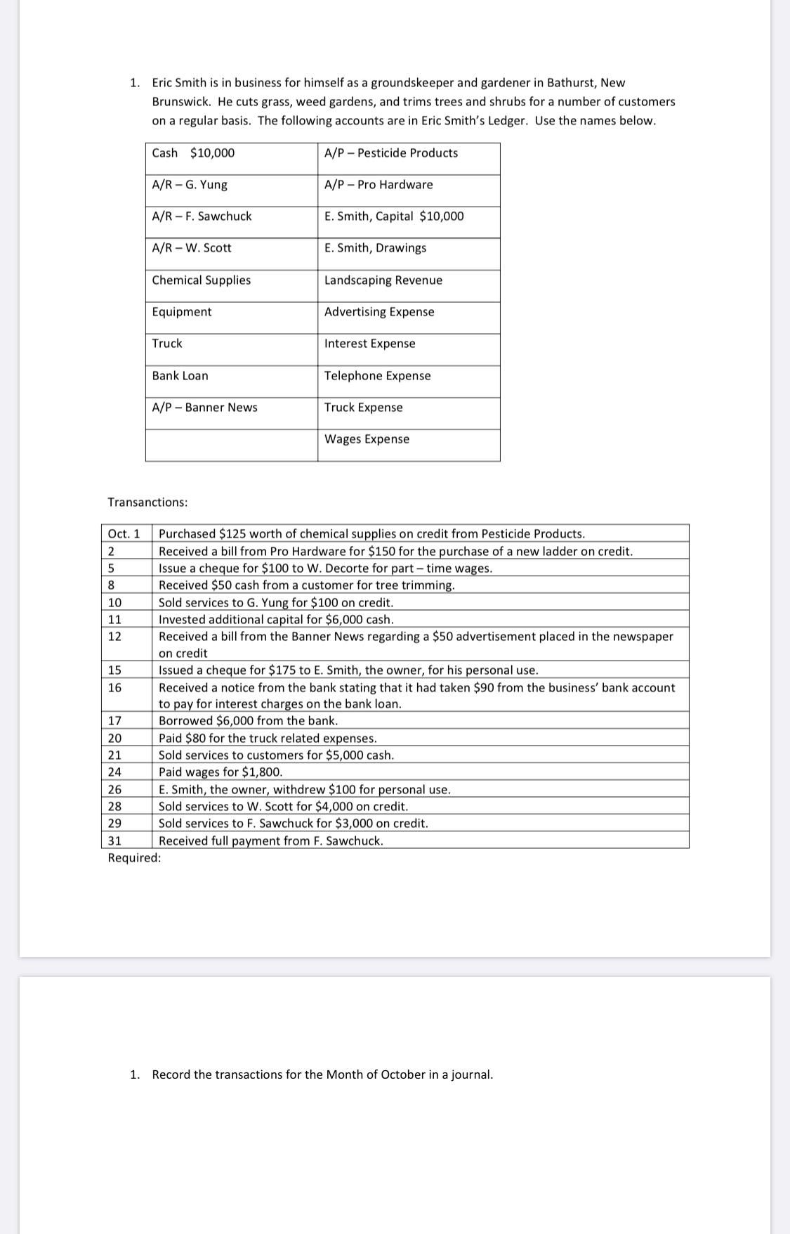  Unit 6 Journalizing full answers 1. Eric Smith is in business