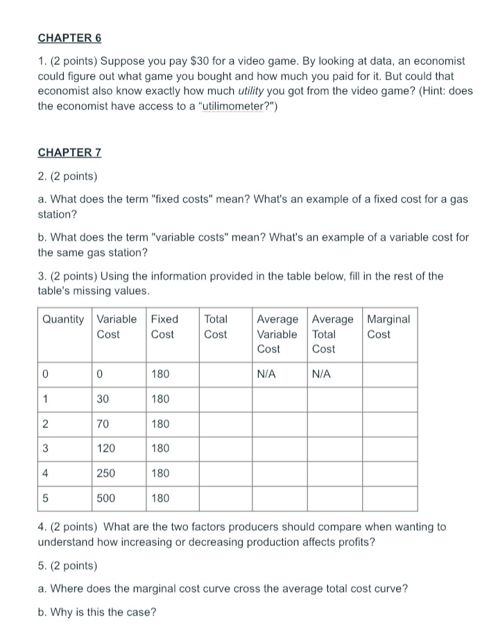  Help! Chapters 6&7 CHAPTER 6 1. (2 points) Suppose you pay