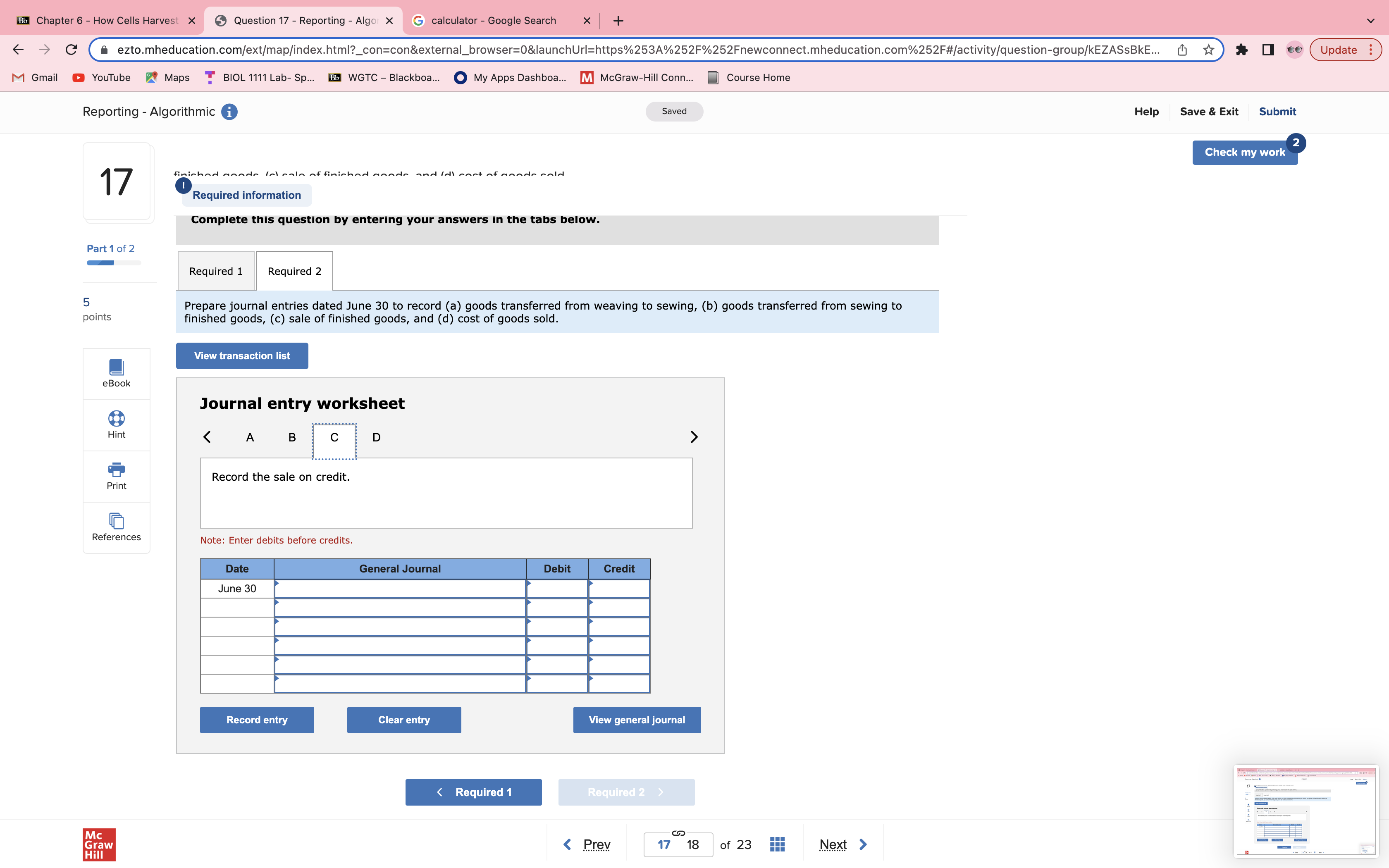 McGraw-Hill Conn... Course Home Reporting - Algorithmic i Saved Help Save &