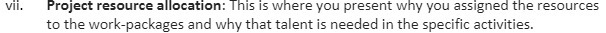 Vii. Project resource allocation: This is where you present why you