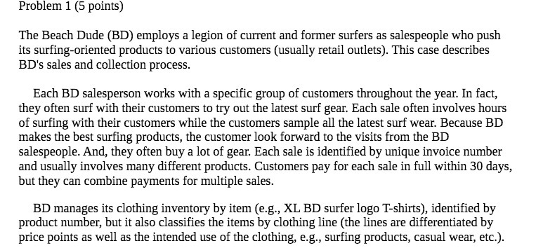 Problem 1 [5 points) The Beach Dude (ED) employs a legion