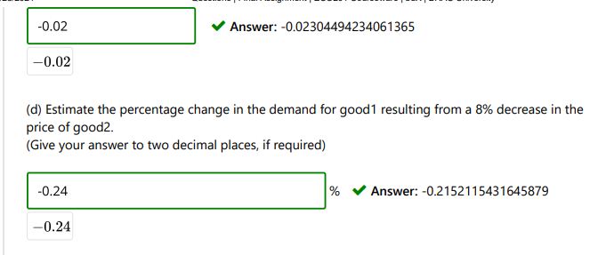 the demand function for good1, {11 = 2444 - 3P1 + [MPE