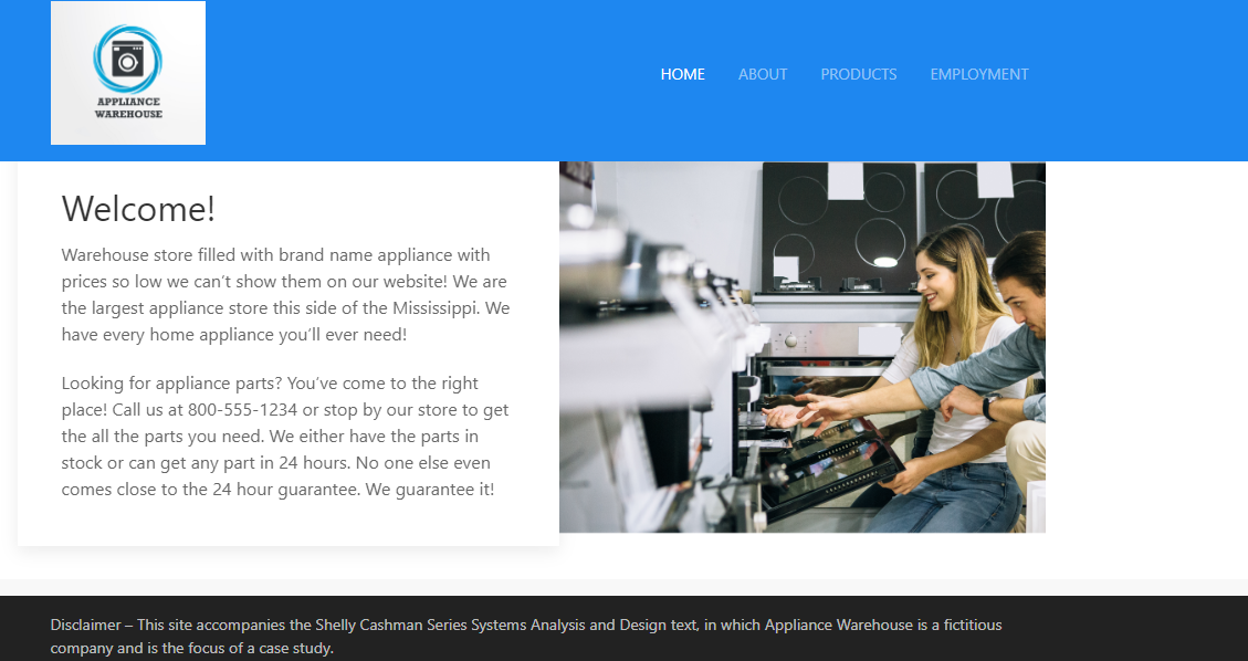 provided in the Appliance Warehouse Case emails and documents in the MindTap