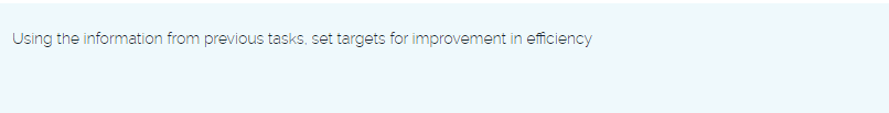 using the information tram previous tacks. set targets for improvement in etciency