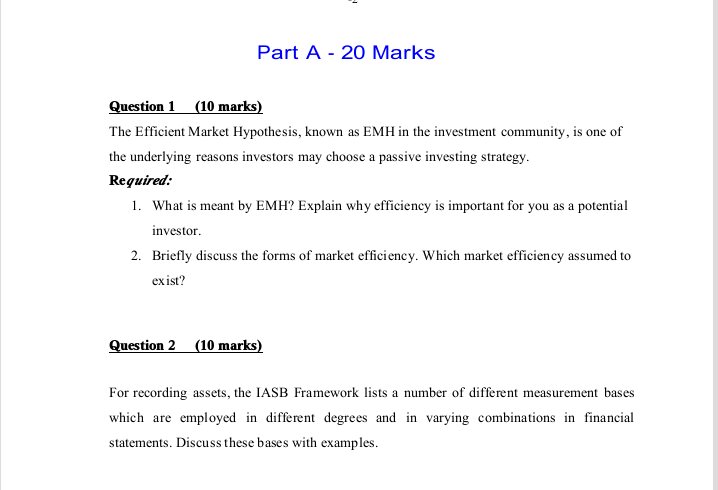 Solve question one and two Part A - 20 Marks Question