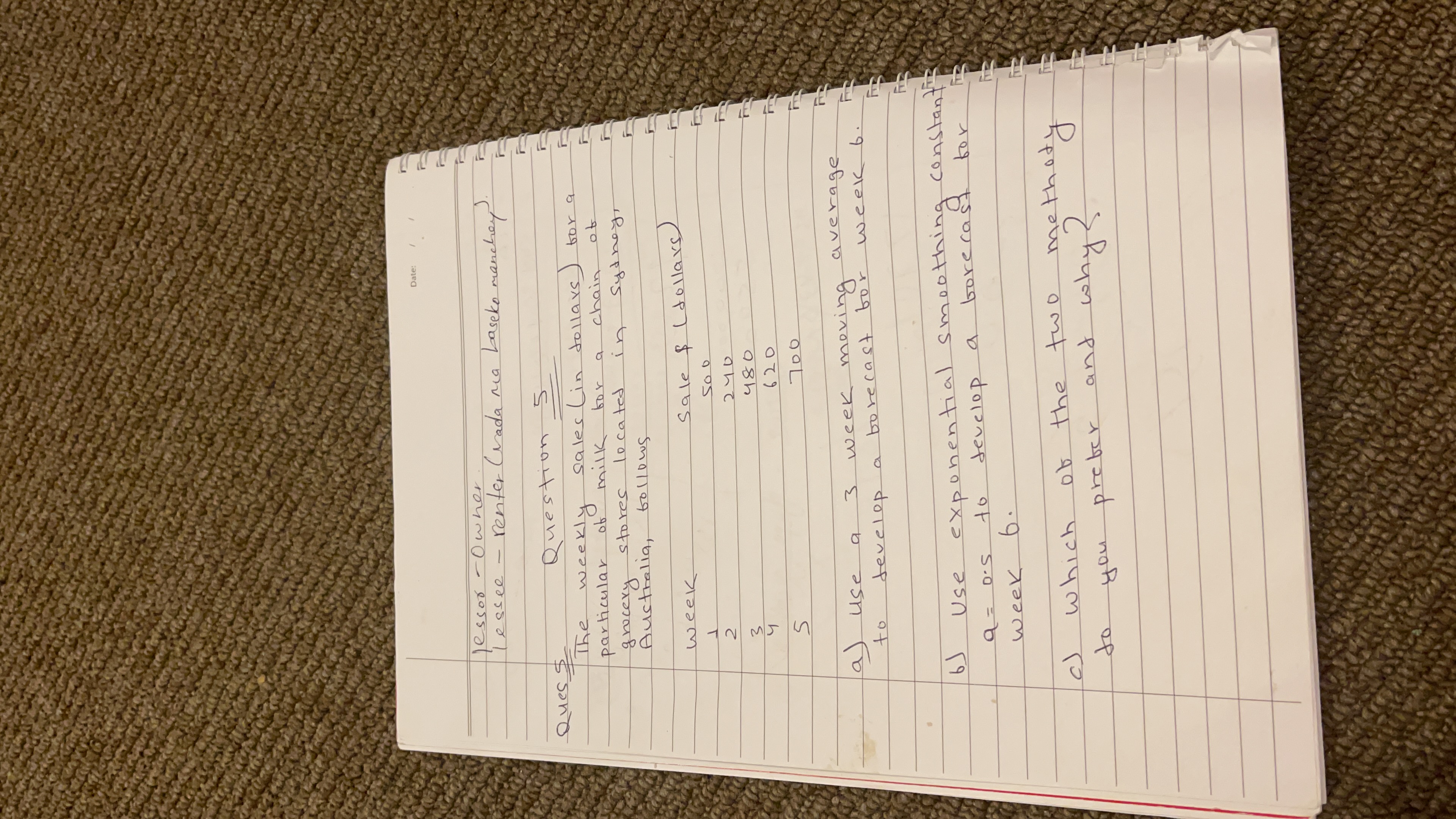 manchey Ques $ Question 5 The weekly sales ( in dollars )